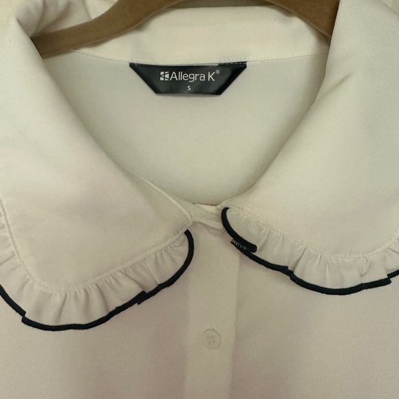 Allegra K Women's Long Sleeve Blouse Ruffle Peter Pan Collar Button Down - Picture 3 of 5